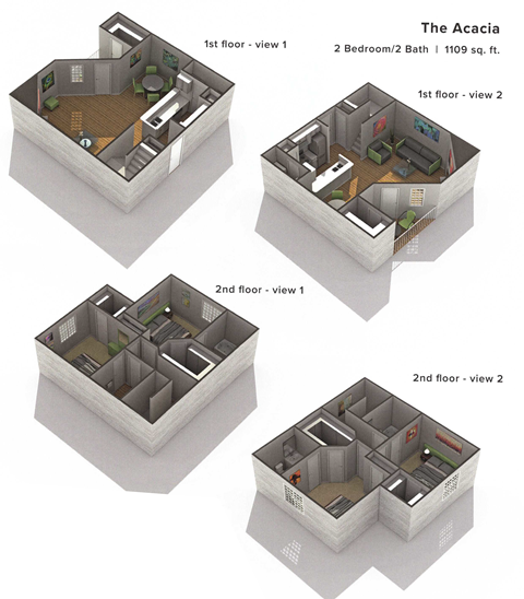 Floor plan for 2 beds, 2 baths, 1109 sqft